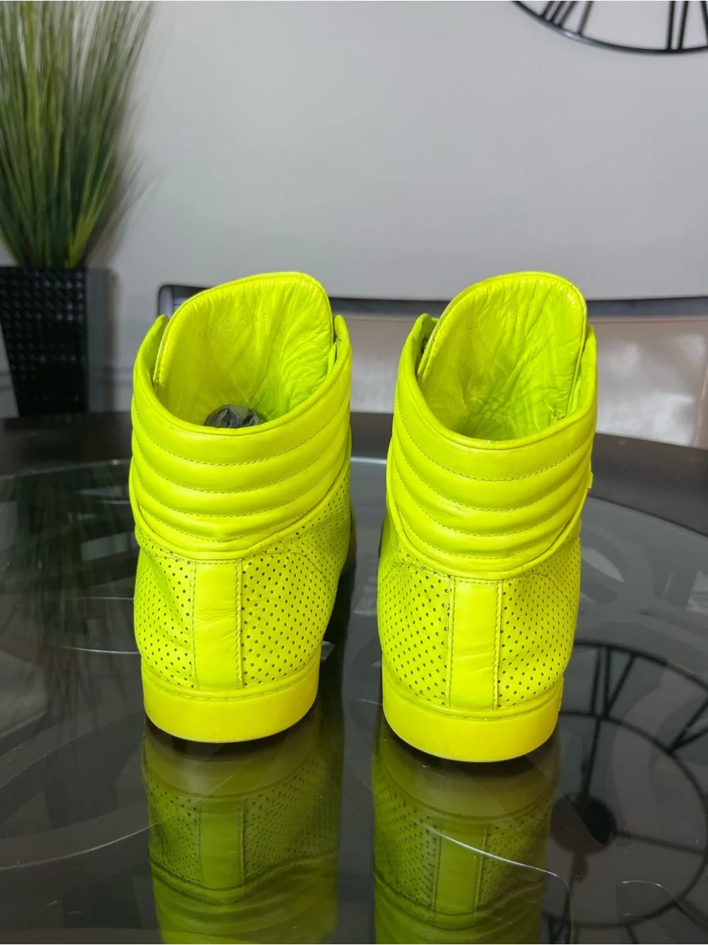 Gucci Coda Giallo Fluo Neon Yellow High-Top Sneakers Sz 14.5